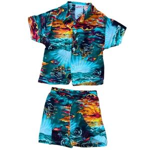 Vintage Canadian Milton Funwear Kids Hawaiian Shirt & Shorts Set Size 2 Summer